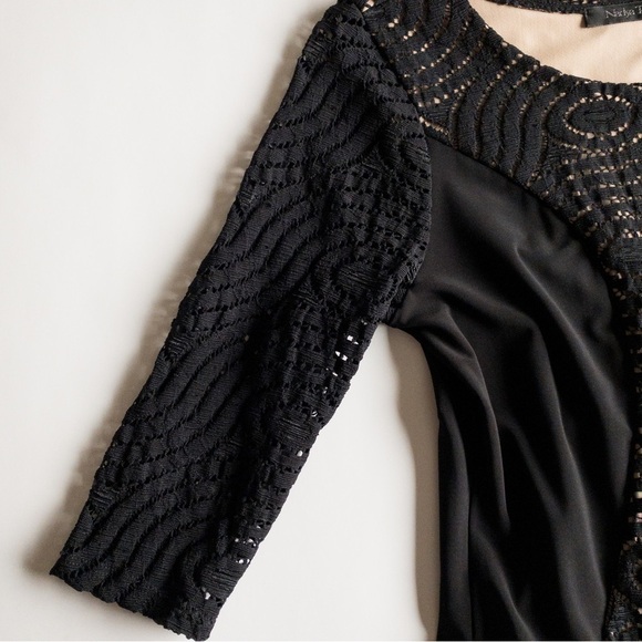 Nadya Toto Bodycon Dress Black Lace Knit Midi Length Womens Size Medium Stretchy - Picture 4 of 11